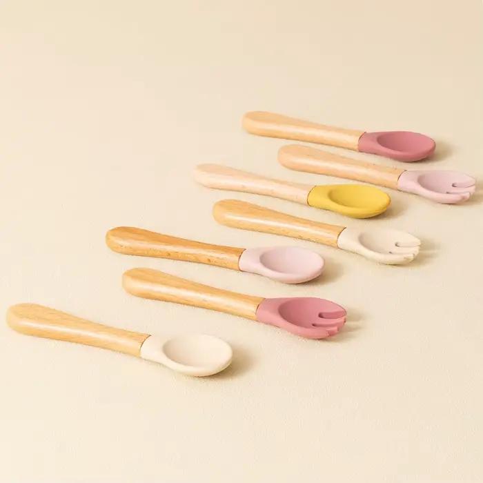 Ensemble d'ustensiles cuillères d'apprentissage pour bébé, 2 pièces, manche en bois de qualité alime