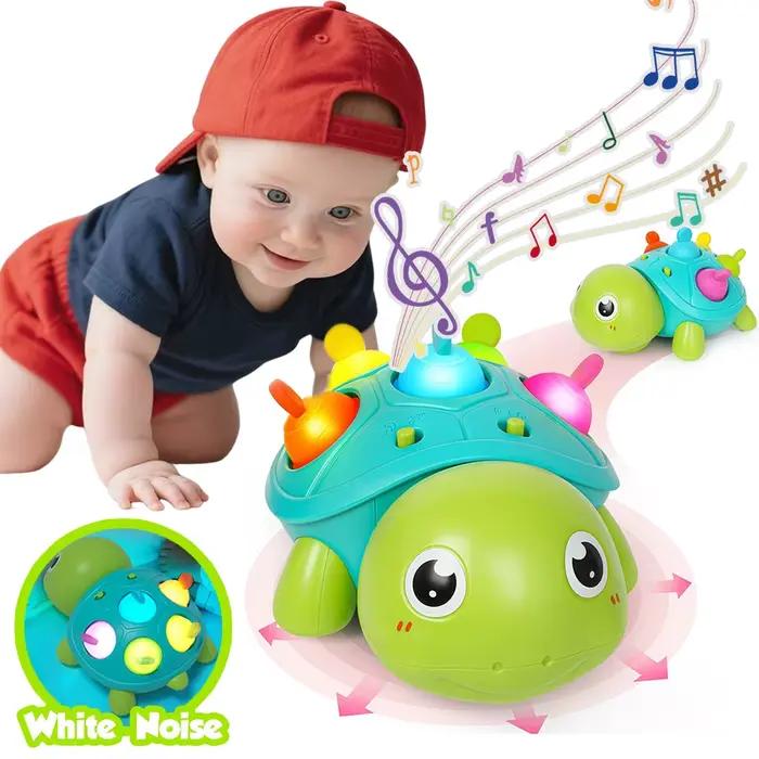 Jouet tortue musicale pour bébé avec lumières et sons |   Garniture, 360 °   Roues, éclairage dégrad