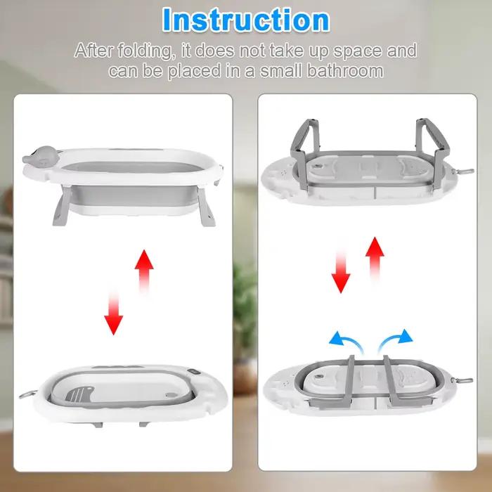 Baignoire Pliable Bébé avec Support en Acier, Thermomètre Intégré, Chapeau, Coussin Ergonomique et T