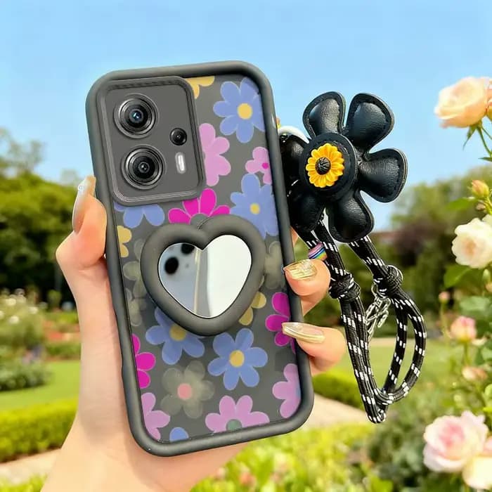 3 pièces (coque de téléphone à motif floral + cordon + embellissements artisanaux) pour Moto G13/G14