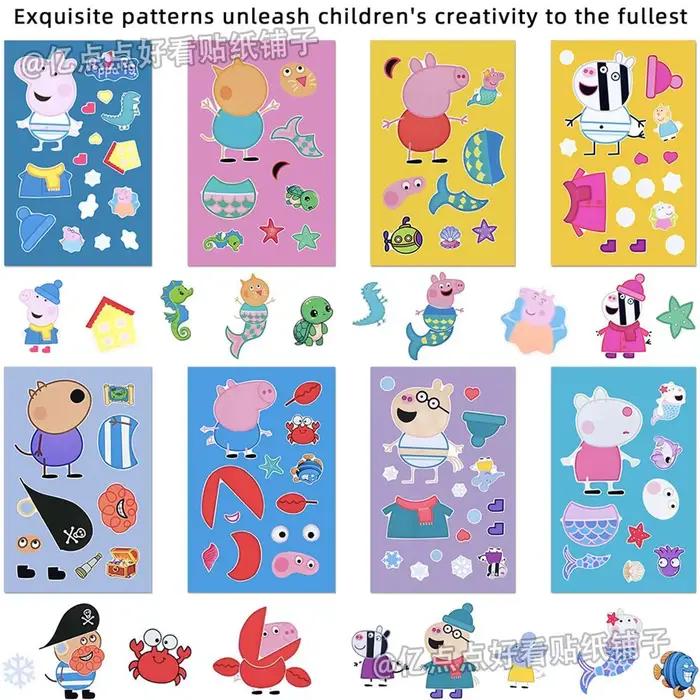 8 autocollants puzzle Peppa Pig à faire soi-même - Décoration murale artisanale imperméable sur le t