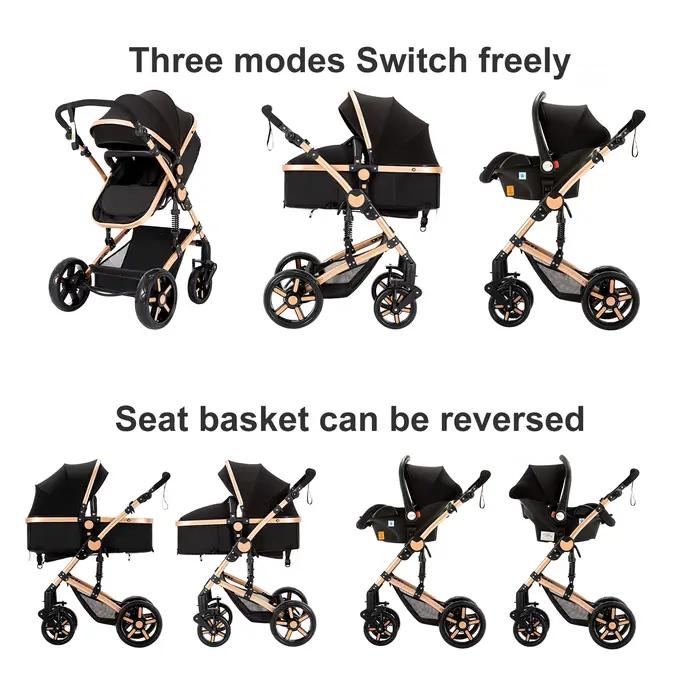 Poussette système de voyage pour bébé avec couffin, siège auto et cadre léger – Pliage à une seule t