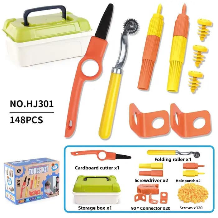 Kit de construction en carton AT19 150 pièces avec boîte à outils de découpe pour enfants, jouet édu