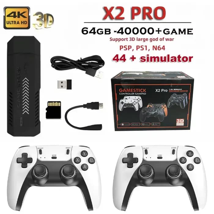 Console de jeux rétro X2PRO 4K Ultra HD, système de jeu d'arcade 3D, manette sans fil rechargeable, 