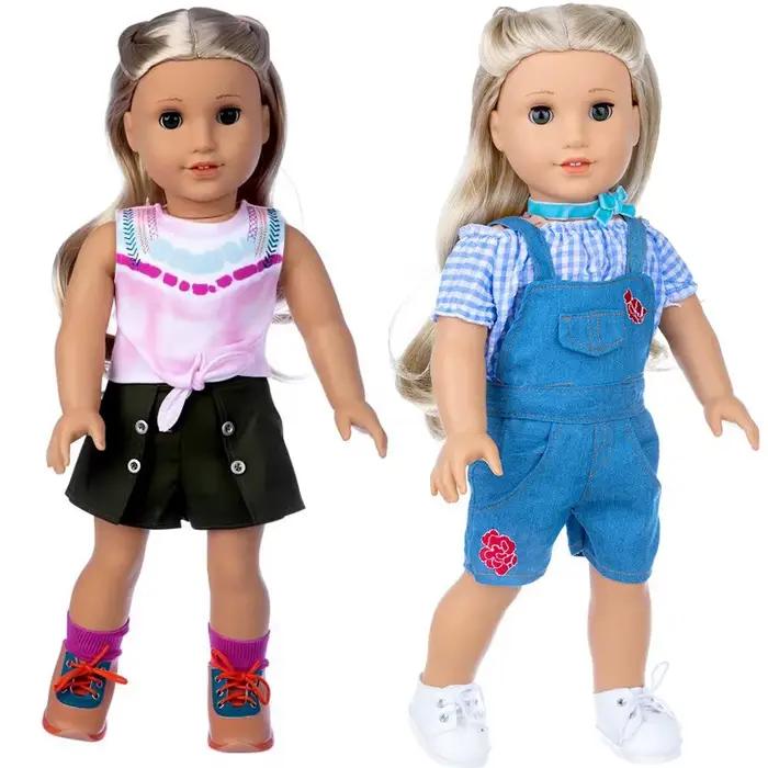 Vêtements de poupées pour filles de 18 pouces, chemise d'été courte, pantalons à la mode, tenues pou