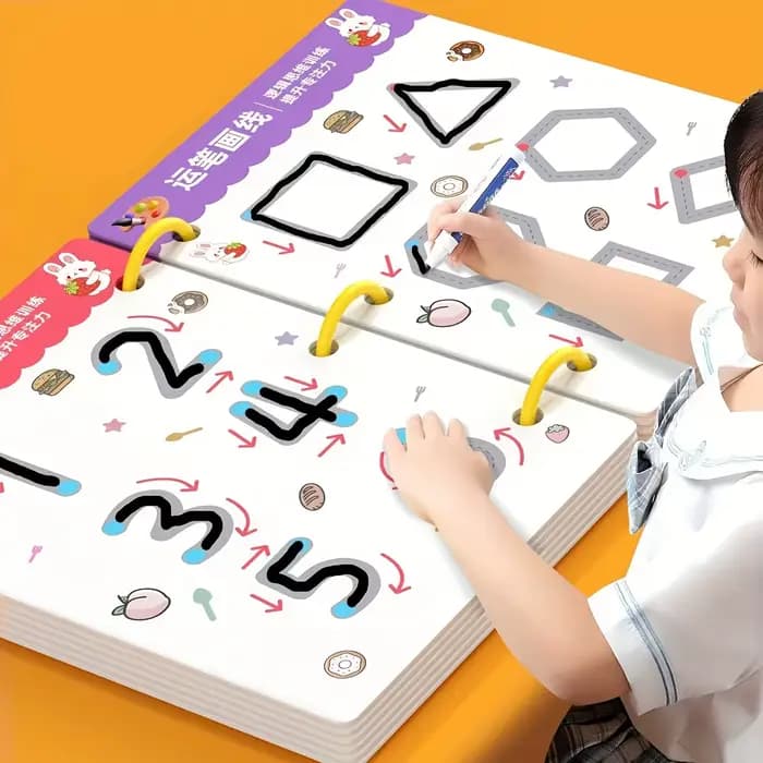 Ensemble de cahiers d'exercices réutilisables pour enfants de 34 pages avec stylo effaçable - Appren