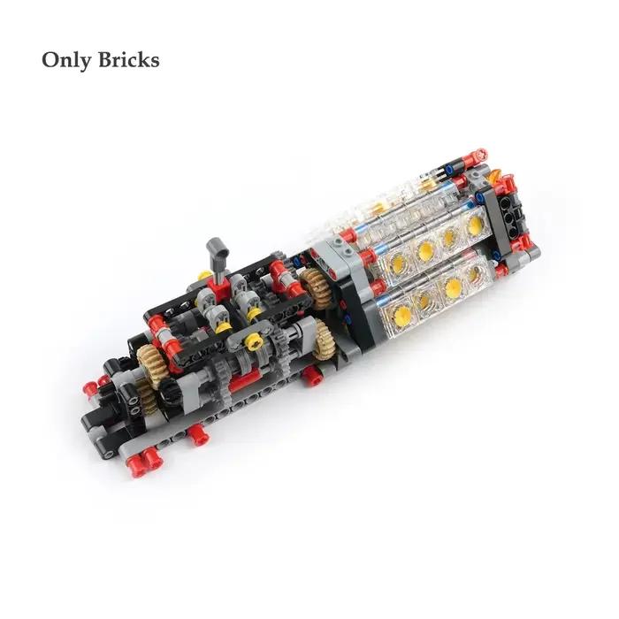 Moteur V16 Transparent de haute technologie, petits blocs de construction, Transmission à 6 vitesses