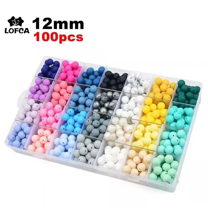 LOFCA 12mm 100 pièces perles de Silicone anneau de dentition rond bébé collier d'allaitement attache