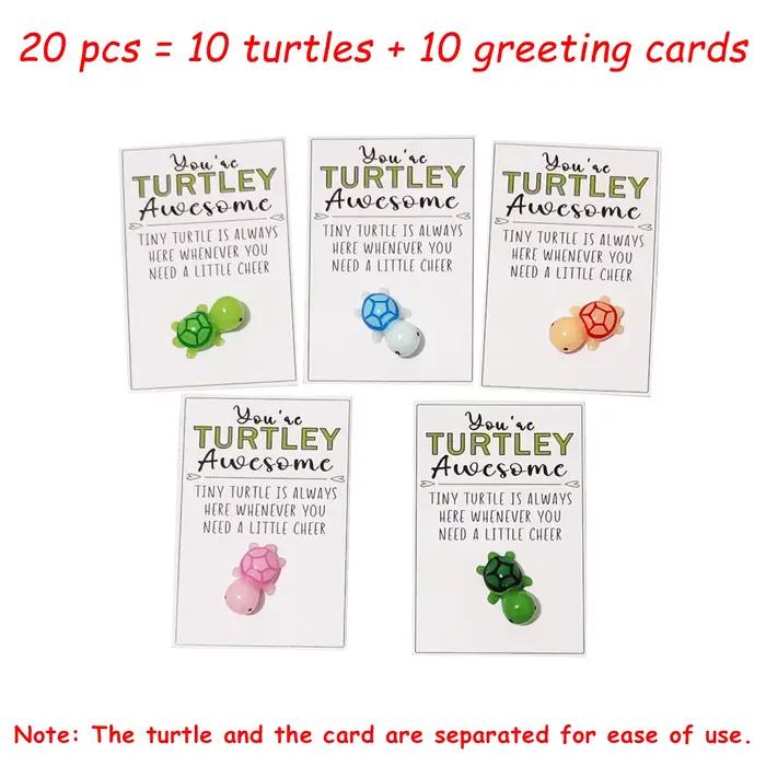 Mini cartes tortue câlin 20 pièces avec message inspirant «You're Turtley Awesome » - Parfaites pour