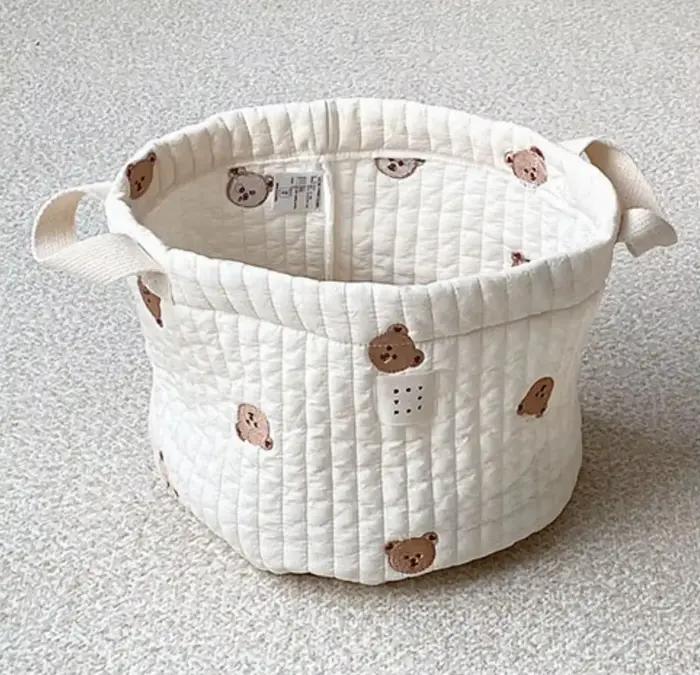 Sac de rangement de jouets pour bébé, sacs de rangement pour couches brodées d'ours, chariot à couch