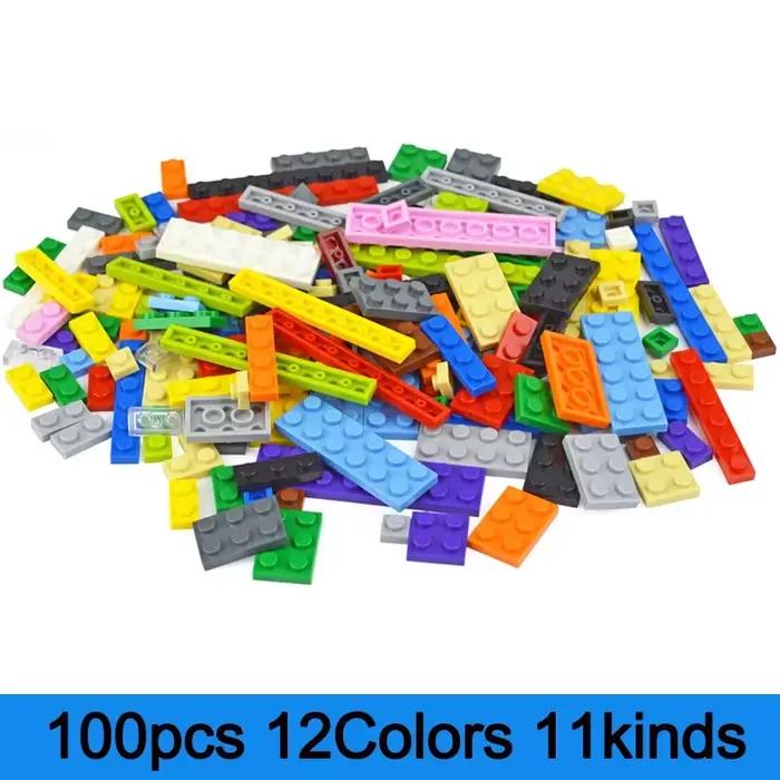 Blocs de Construction en briques fines, 100 pièces, 12 tailles mélangées, 15 couleurs, figurines, mo