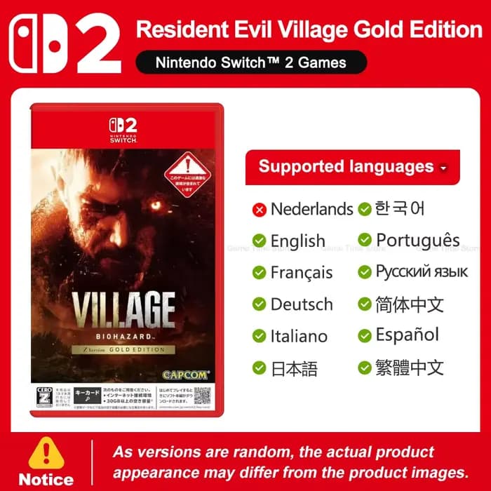 Nintendo Switch 2 Resident Evil Village Gold Edition Jeux Offres 100% Nouveau Jeu physique Nintendo 
