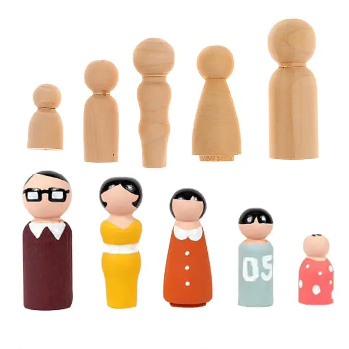 Poupées à chevilles en bois pour 5 personnes, jouets inachevé, bricolage artisanal, pour enfants, gr