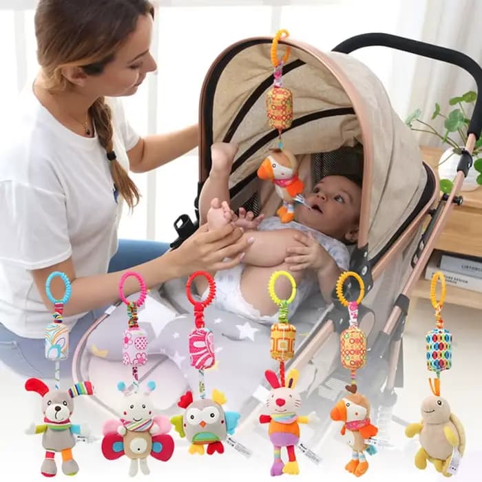 Hochets suspendus sensoriels pour bébé, jouet d'apprentissage doux, animaux en peluche, poussette, l