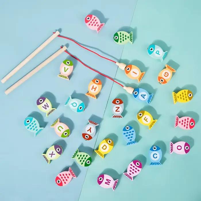Jeu de pêche en bois pour enfants, jouets cadeaux, éducation précoce, Alphabet, jouets cognitifs num
