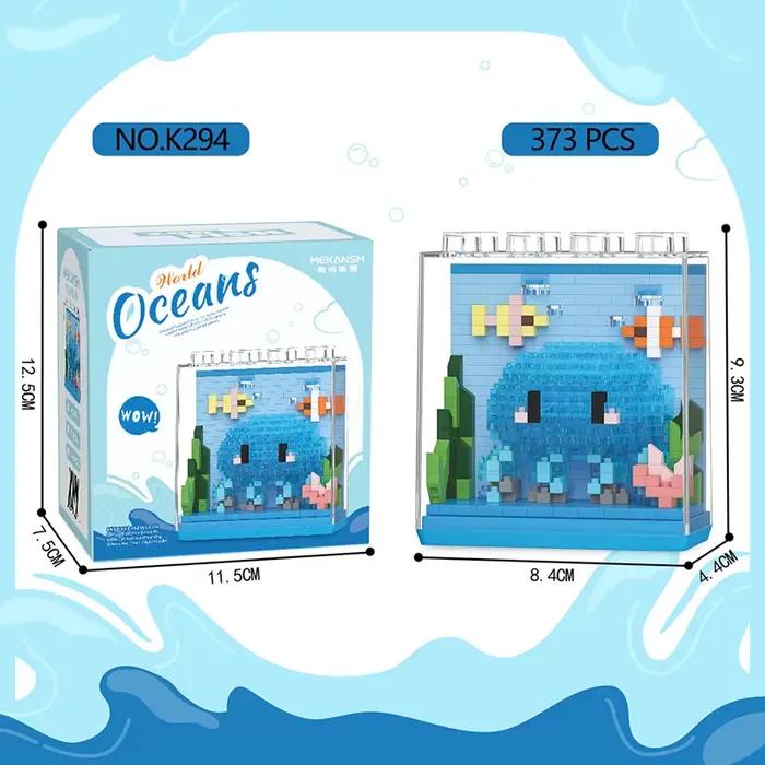 Blocs de construction de la vie Marine, jouets avec couvercle anti-poussière, ornements d'assemblage