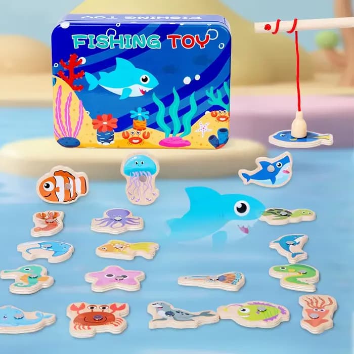 Jouets de pêche magnétiques en bois Montessori, jeux de poissons cognitifs de la vie Marine, jouet é