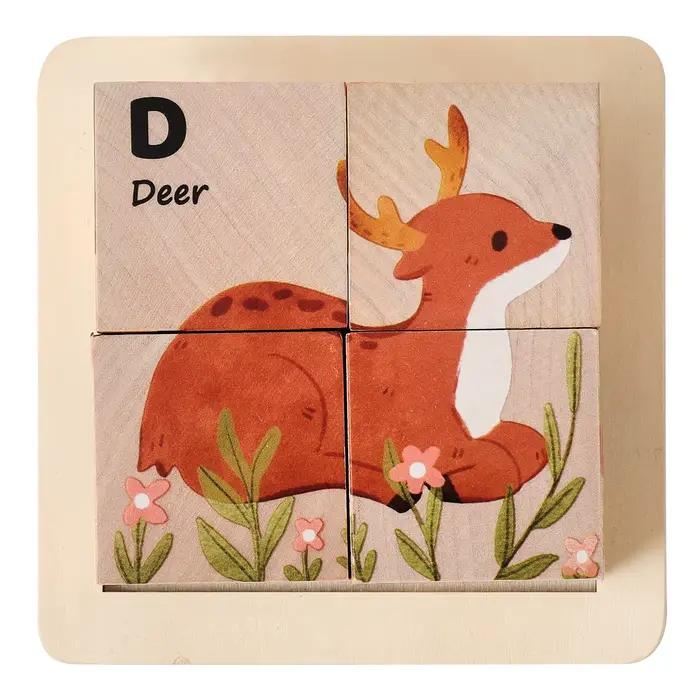 Blocs de puzzle en bois 6 en 1 pour tout-petits, en bois massif imprimé, lisses et sans bavures, ani