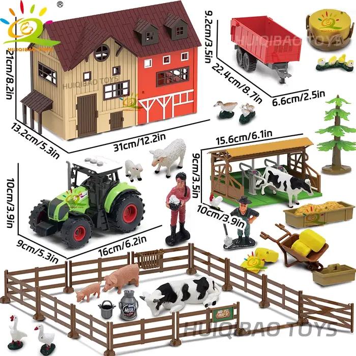 HUIQIBAO-Simulation d'animaux de ferme pour enfants, modèle d'assemblage de grange, clôture de ferme