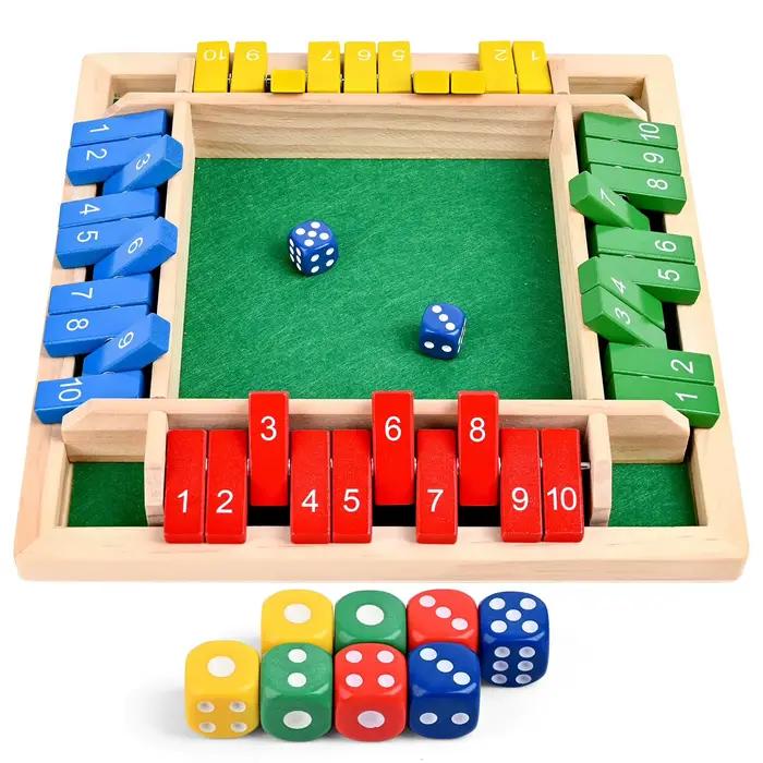 Jeu de société en bois, 1 boîte, jeu de dés pour 4 joueurs, jeu classique Shut The Box, jeu familial
