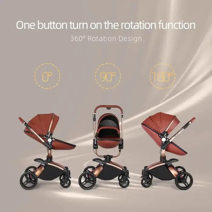 Poussette bébé 3 en 1, landau bidirectionnel de paysage haut, en cuir PU, pliable, absorbant les cho