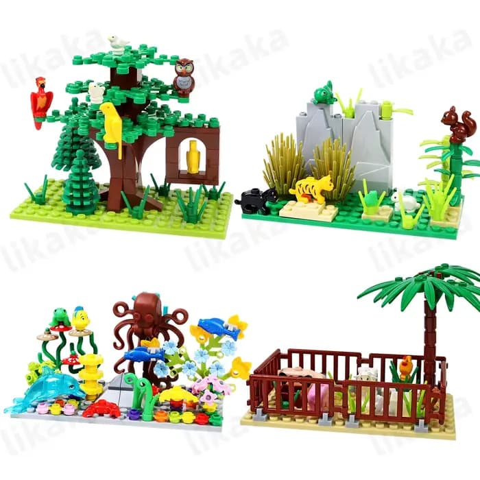 Blocs de construction d'animaux de ferme urbaine, animaux naturels, poisson, loutre, MOC, monde sous