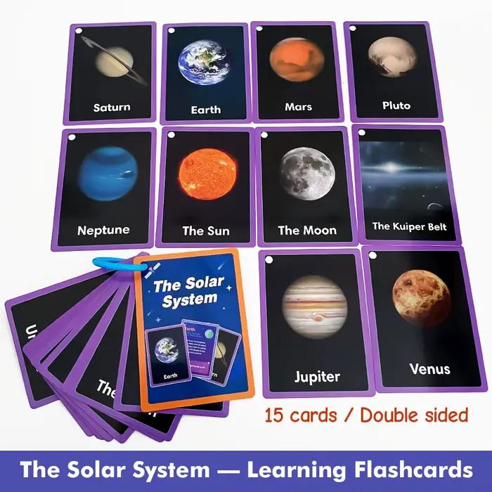 Cartes flash anglaises du système solaire, 15 pièces, pour enfants et bébés, planètes spatiaux Doubl