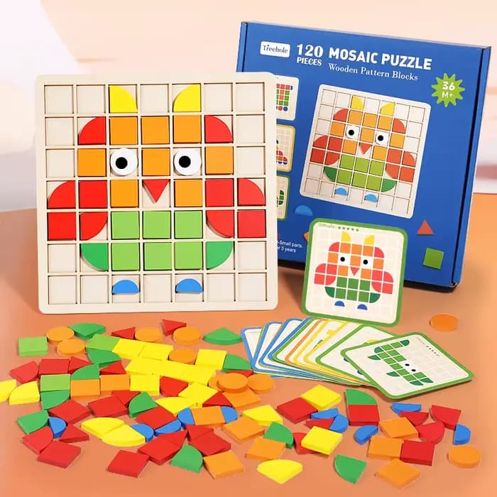 [Puzzle 3D couleur] Puzzle en bois 3D couleur-un jeu de table de blocs de construction multi-formes,