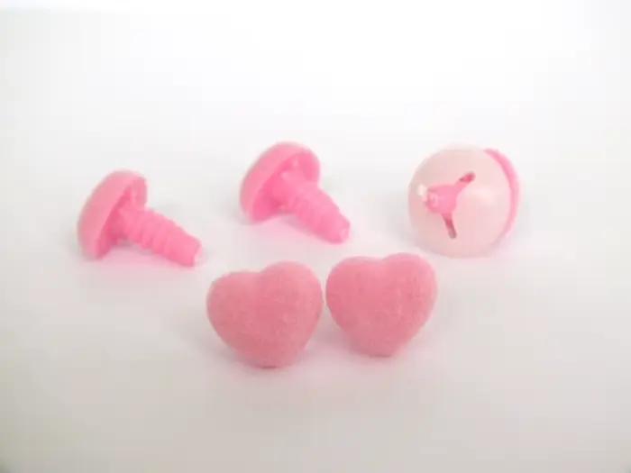 Nez de jouet de sécurité triangulaire flocage de coeur rose et lave-linge doux, accessoires de poupé
