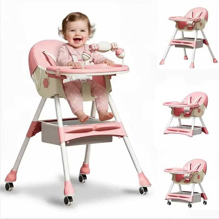 Chaise haute pliable 4 en 1 pour bébé, siège de Table d'alimentation inclinable et pliable, 7 hauteu