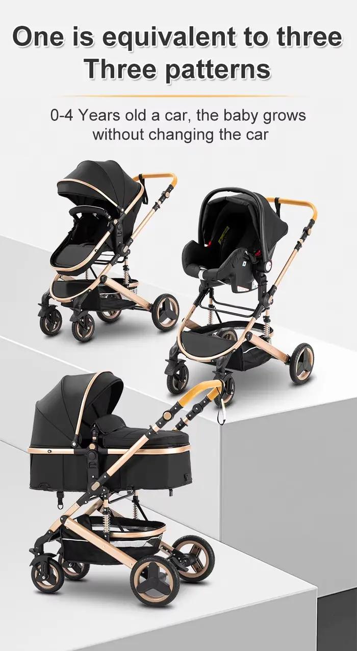 Poussette bébé 3 en 1 la plus récente, légère, avec siège haute, châssis en aluminium, système de vo