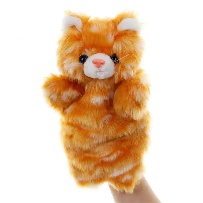 Marionnette à main en forme d'animal, poupées de chat, marionnettes en peluche pour contar histoires