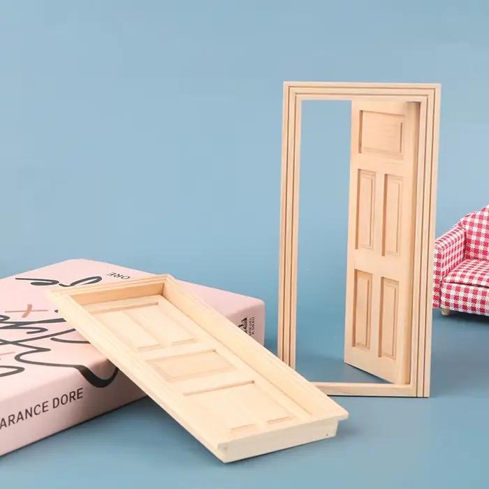 Maison de poupée Miniature avec 6 panneaux, cadre de porte en bois, à échelle 1/12, DIY, matériel d'