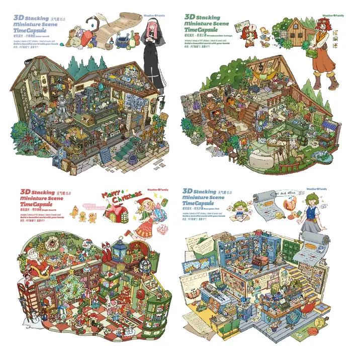 JIANQI Kawaii cabine scène 3D beau paysage paysage autocollants bricolage poche cabine scène cadeaux