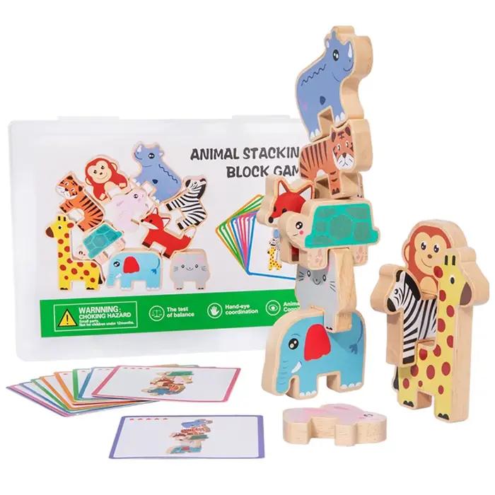 Jeu de blocs à empiler en bois avec animaux de la forêt, puzzle de correspondance des formes, jouet 