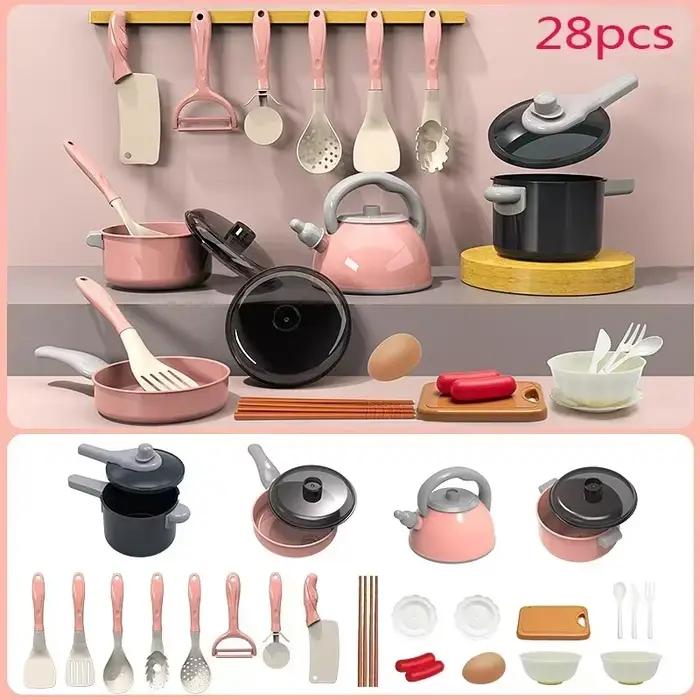 Ensemble de jouets de cuisine pour enfants, 28 pièces, Kit d'accessoires de cuisine avec Pots de jeu