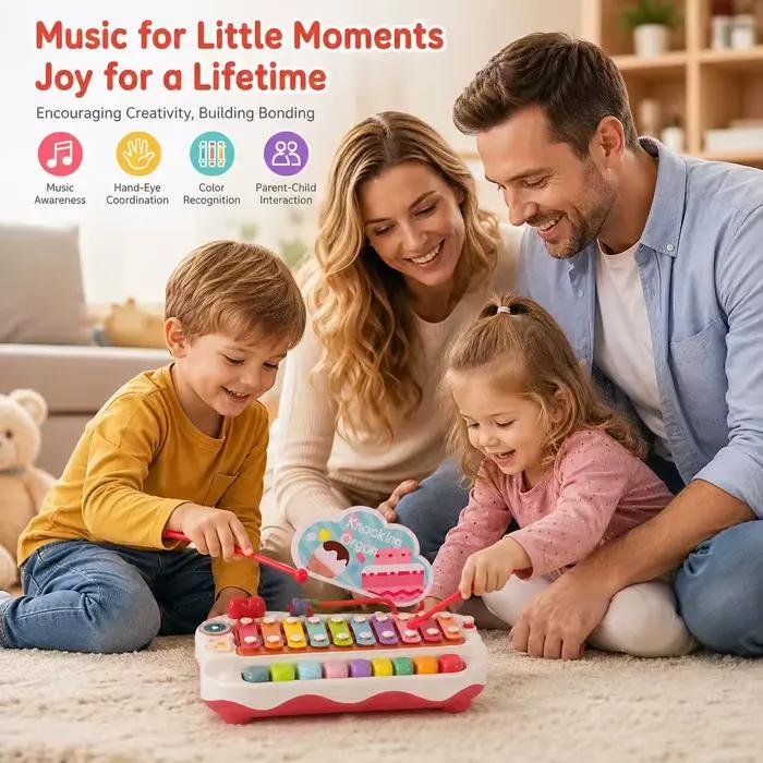 Xylophone en forme de gâteau pour enfants, piano à frapper à la main, instrument de musique éducatif