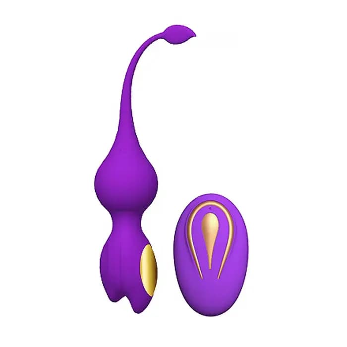 Vibrateur télécommandé en forme d'œuf. Boules de resserrement intime Kegel, violet/noir/rouge. Jouet