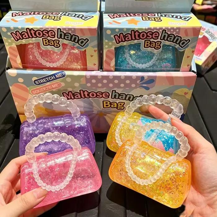 Lot de 12 jouets anti-stress TPR en forme de sac à main, rembourrés de maltose et pailletés, à remon