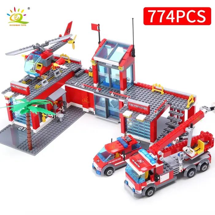 HUIQIBAO 774 pièces ville pompier modèle blocs de Construction garçons pompier camion éducatif Const