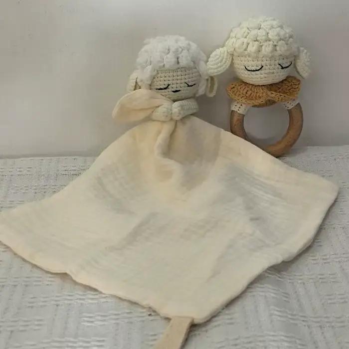 Sucette pour bébé avec nom personnalisé, serviette apaisante, bavoir doux, lapin, ours, poupée de co
