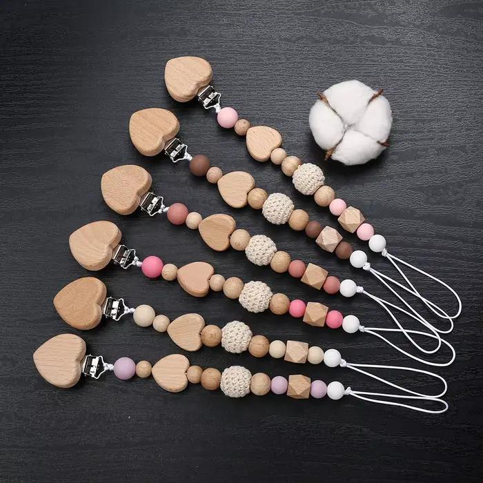 Nouveau coeur bébé Anti-chute chaîne sucette Clips perles de Silicone infantile mamelon apaiser suce