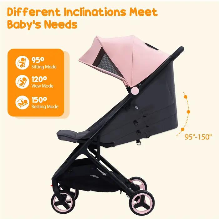 Poussette légère pour bébé, poussette parapluie compacte avec auvent/repose-pieds/dossier réglable, 