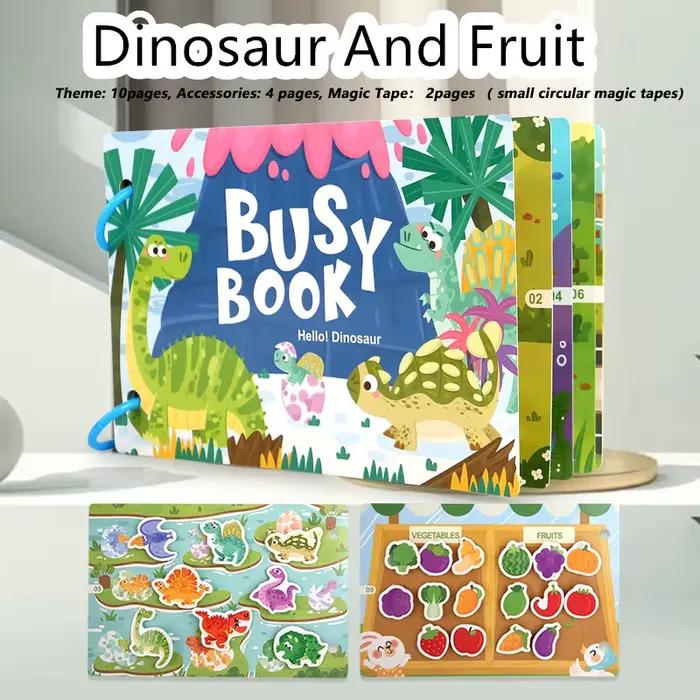 Livre occupé pour enfants, autocollants de dinosaures, véhicules animaux, jeux de chiffres et de let