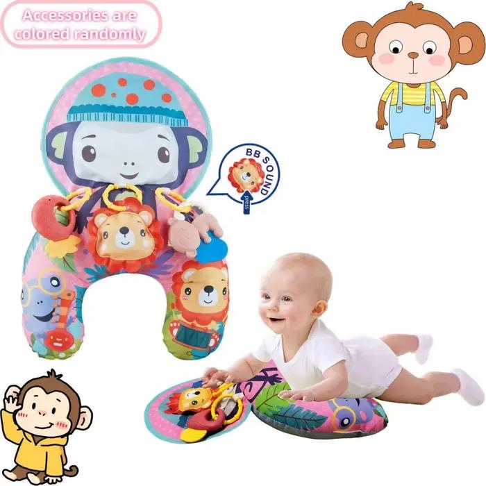 Coussin de jeu pour bébé avec hochets, tapis d'éveil multifonctionnel pour nourrissons, animaux de d