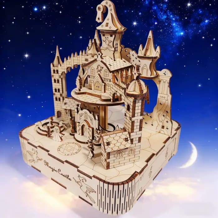 Puzzle 3D en bois DIY Château Magique – Jouet de Construction Éducatif, Cadeau Créatif et Décoration