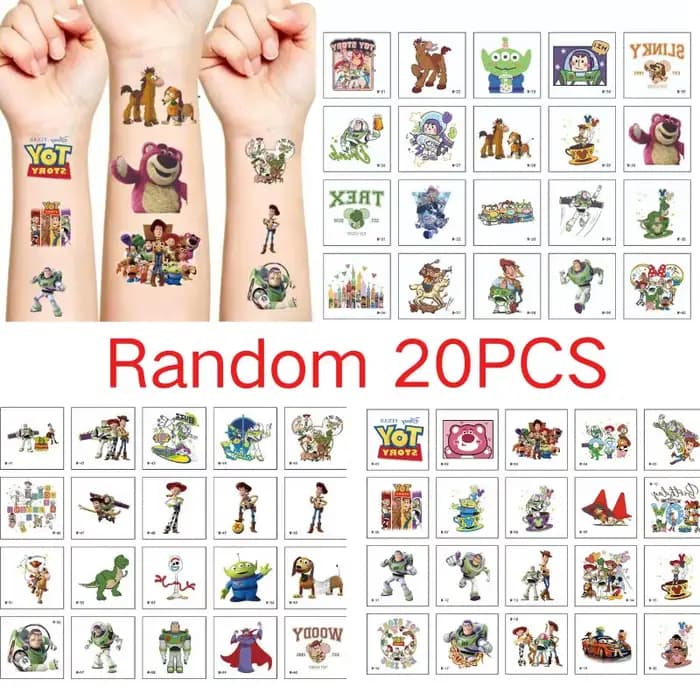 Autocollant de tatouage de dessin animé Disney Toy Story 5, 20/60 pièces, autocollant de tatouage de