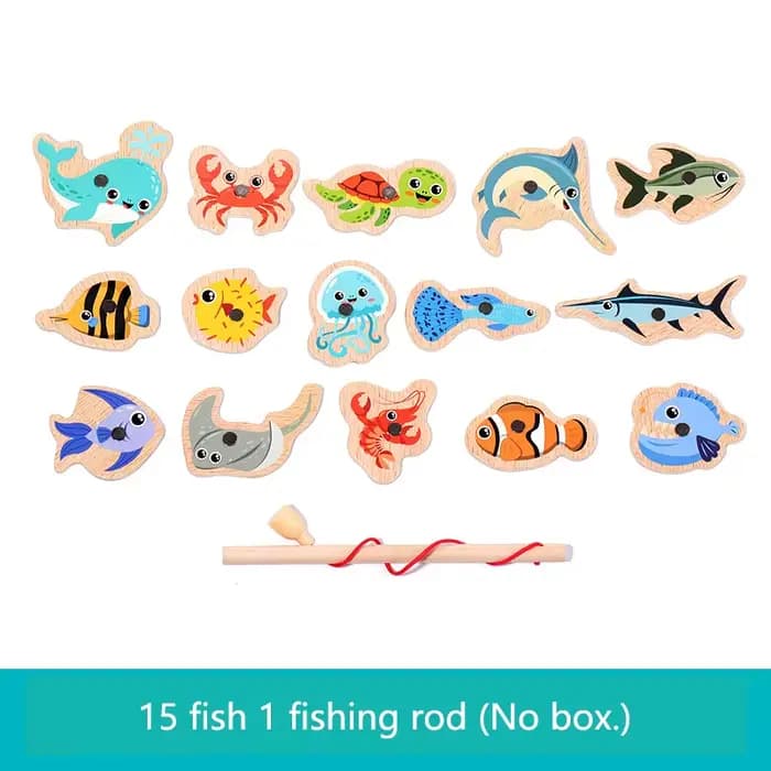 Jouets de pêche magnétiques en bois pour enfants, jeux de poissons cognitifs de la vie Marine, jouet