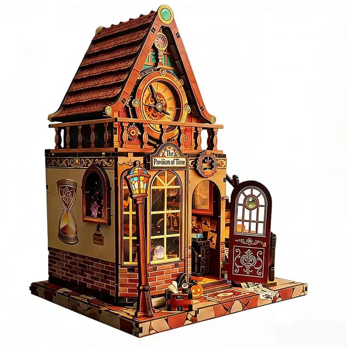 Nouvelle maison de poupée en bois, modèle miniature Time Pavilion avec kit de meubles, jouet à assem