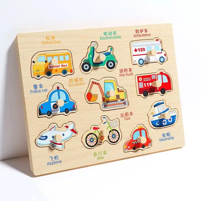 Jouets cognitifs en bois pour bébés, lettres de l'alphabet, véhicules, puzzles 3D, fruits, aides péd